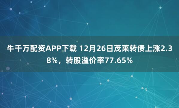 牛千万配资APP下载 12月26日茂莱转债上涨2.38%，转股溢价率77.65%